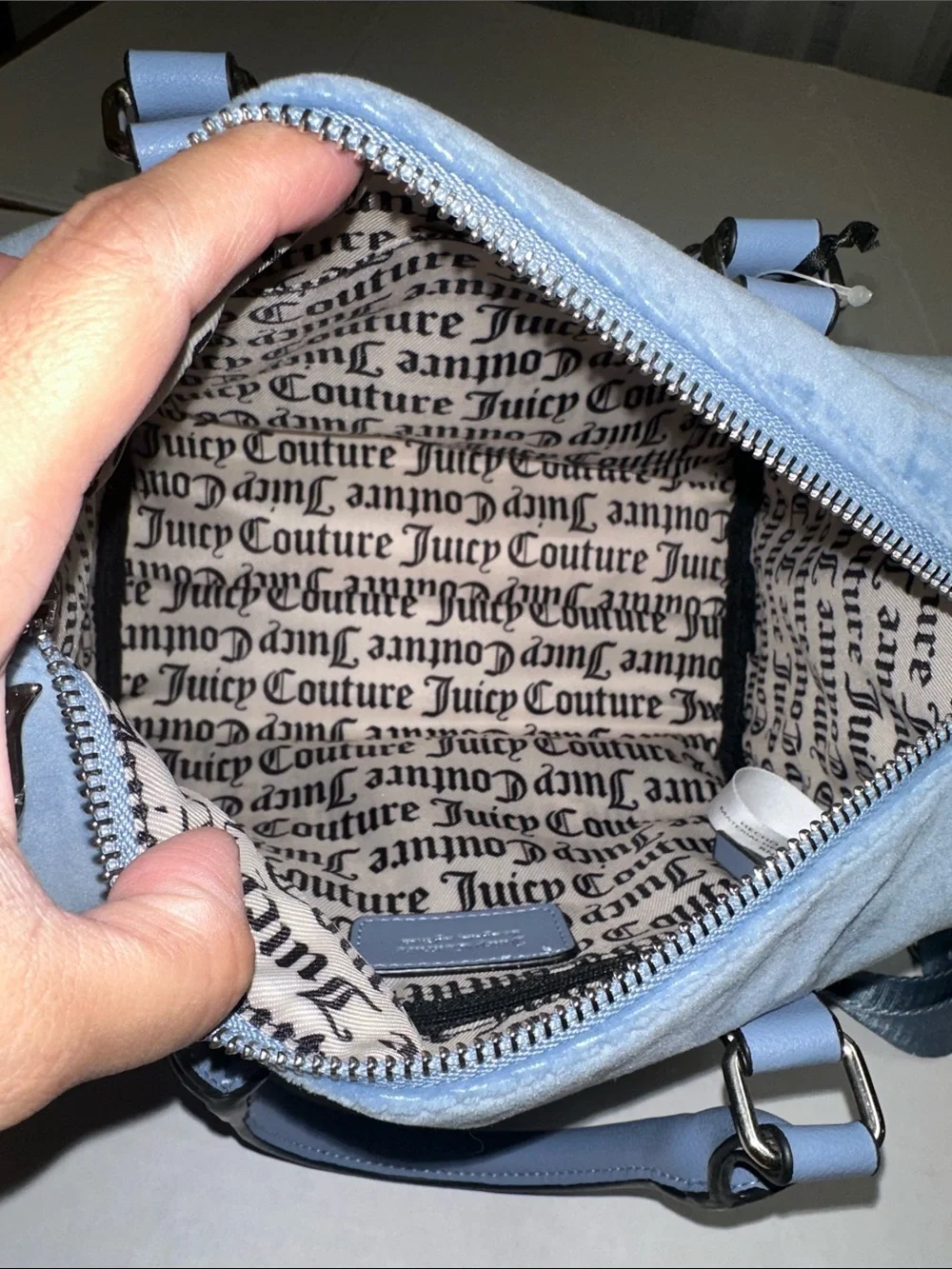 NEW Juicy Couture Obsession Satchel Bag Slate Blue Velvet - Picture 3 of 12